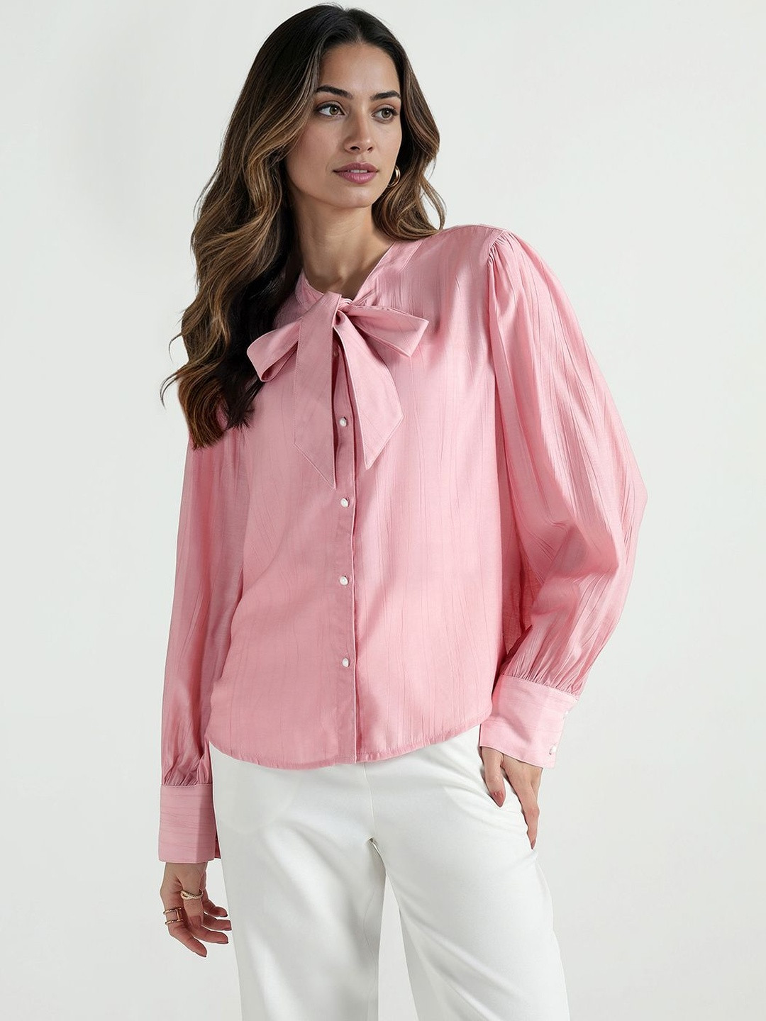 ELLE Women Tie-Up Neck Cotton Top