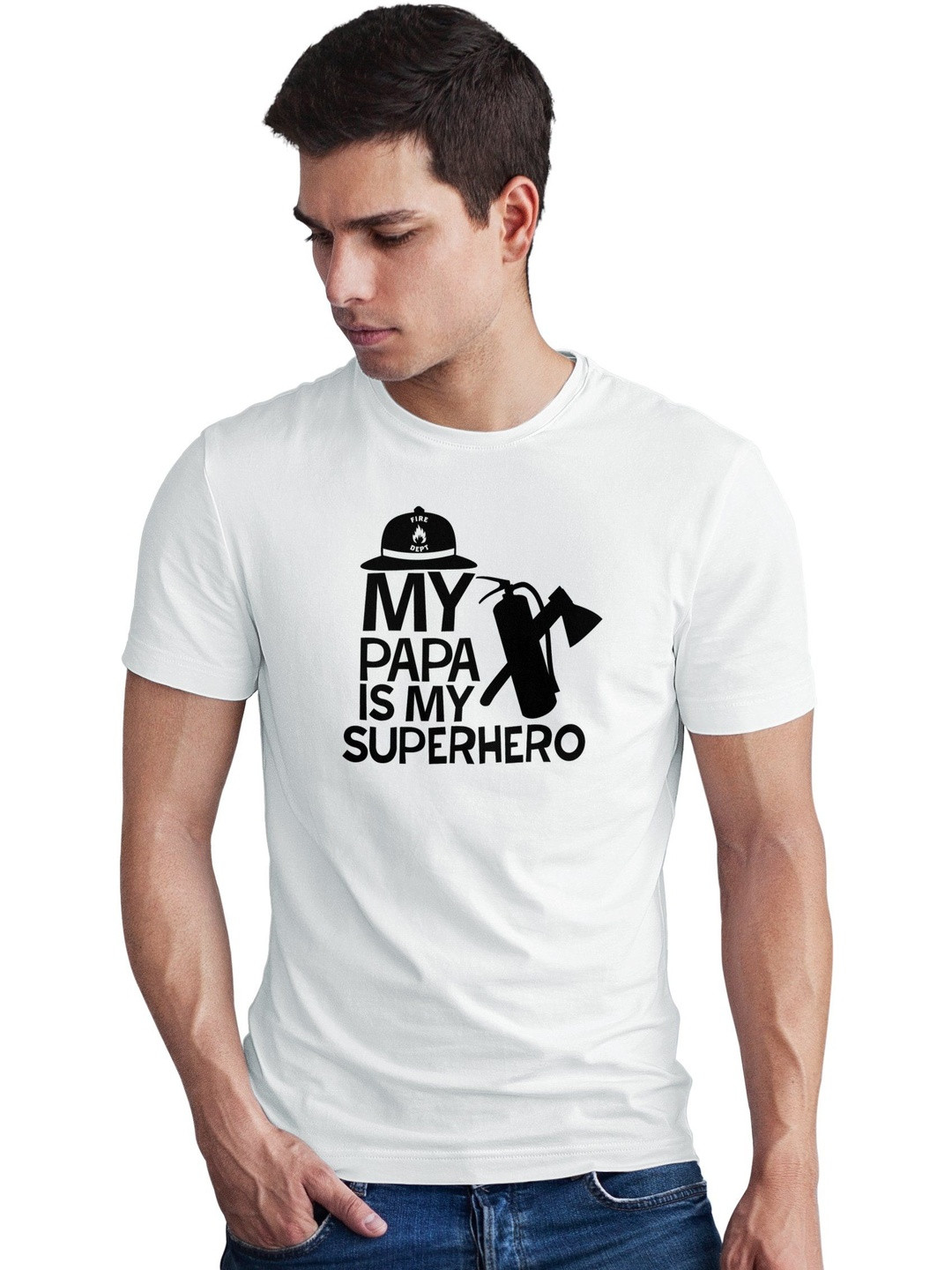 Seekbuylove Firefighter Papa Typography Printed Pure Cotton Bio Finish T-shirt