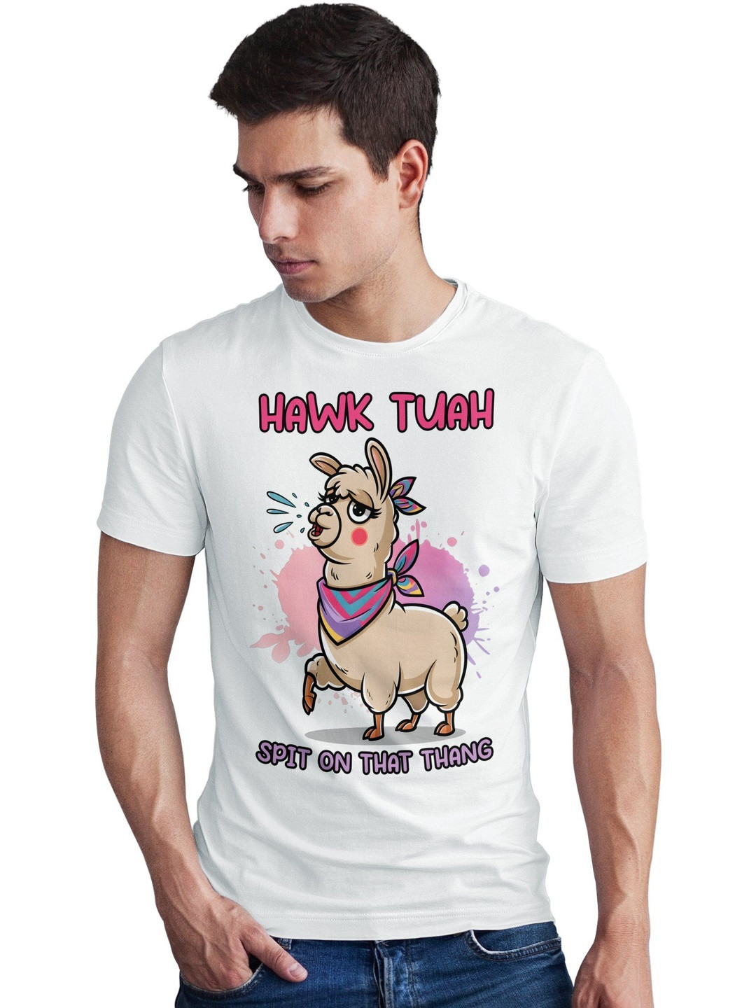 Seekbuylove Funny Llama Printed Round Neck Bio Finish Pure Cotton T-shirt