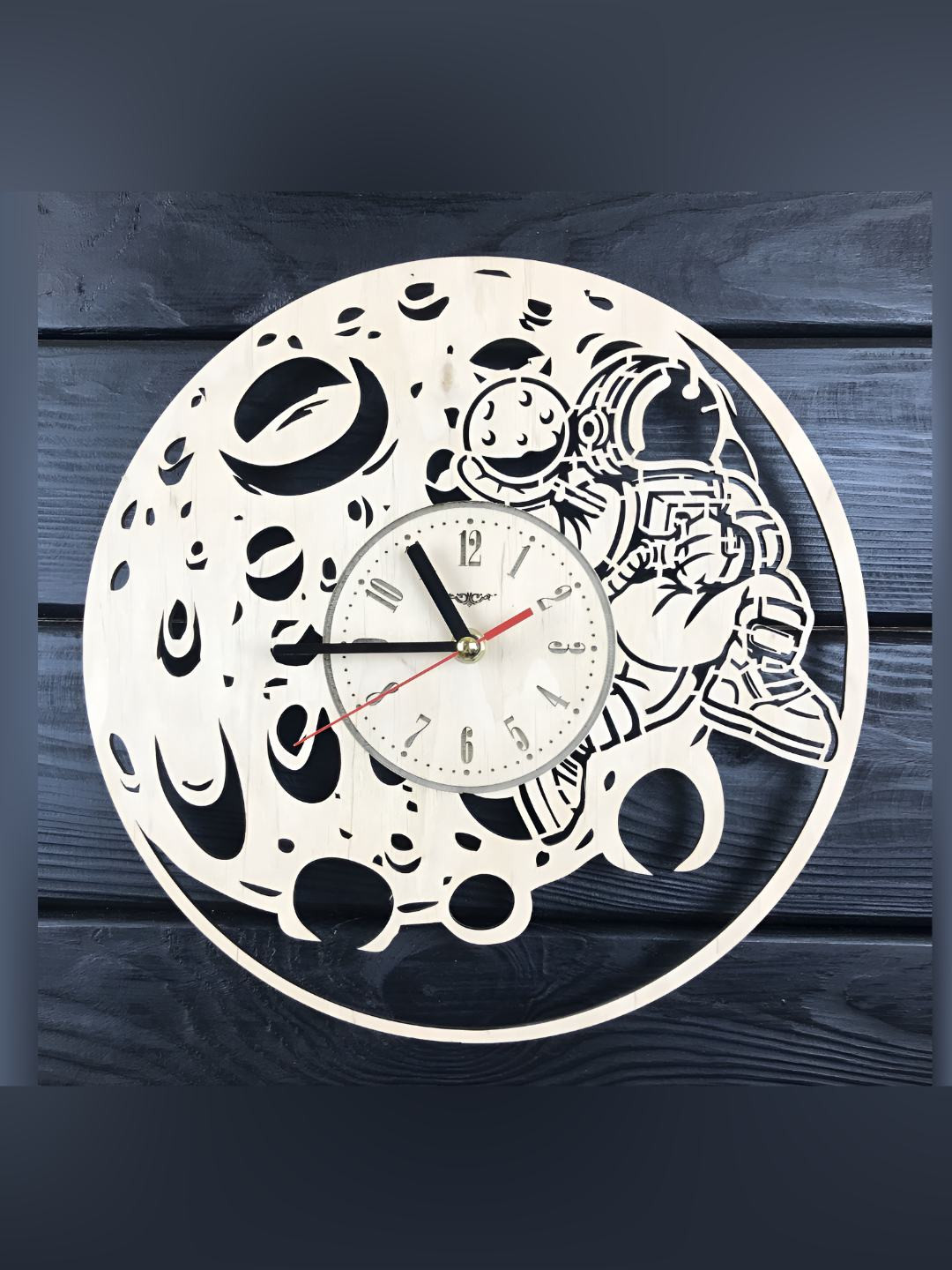 QEZNEF Beige Wooden Contemporary Round Shape Battery Analogue Wall Clock -11.8 inch