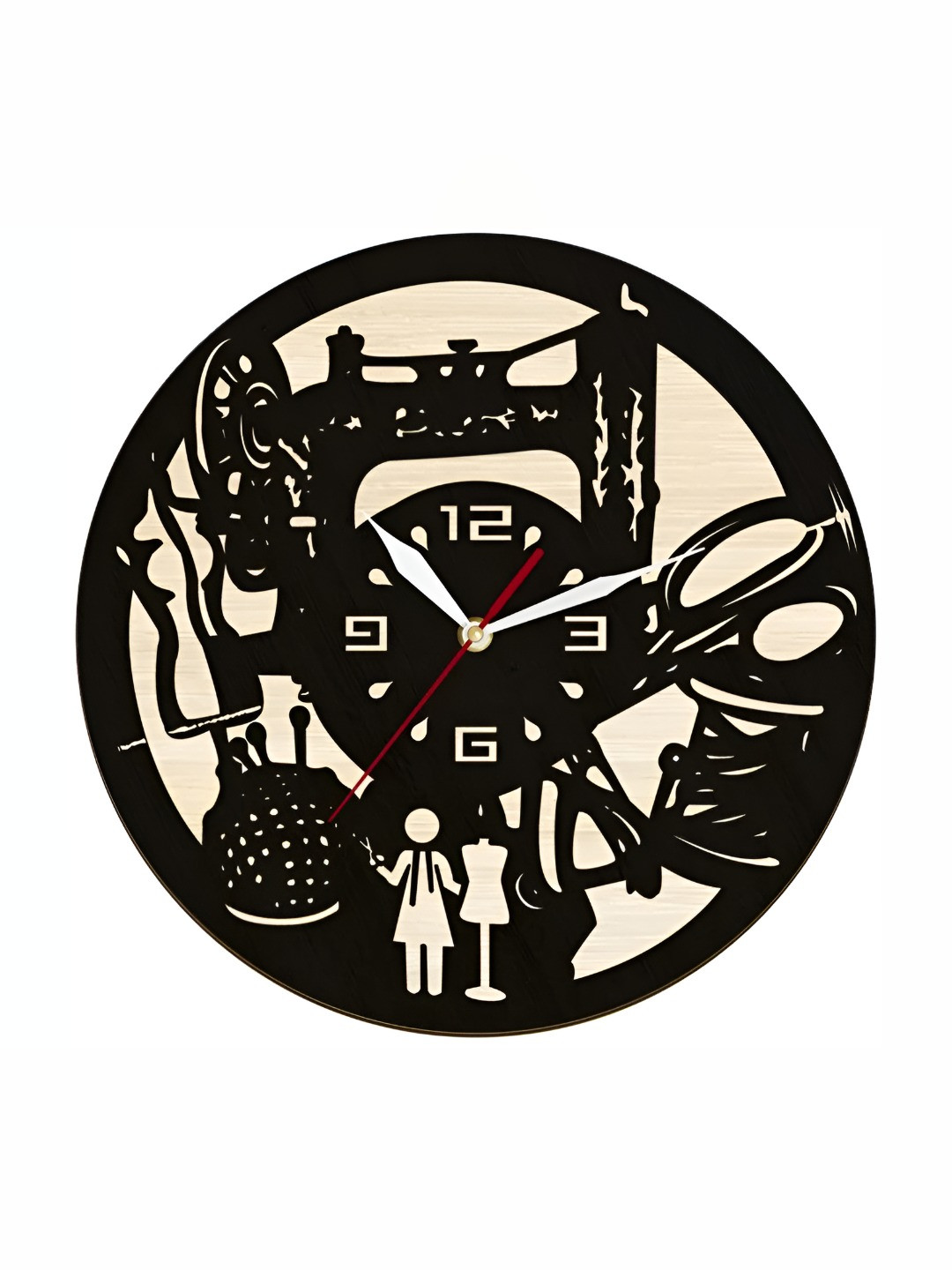 QEZNEF Black Wooden Contemporary Round Shape Battery Analogue Wall Clock -11.8 inch