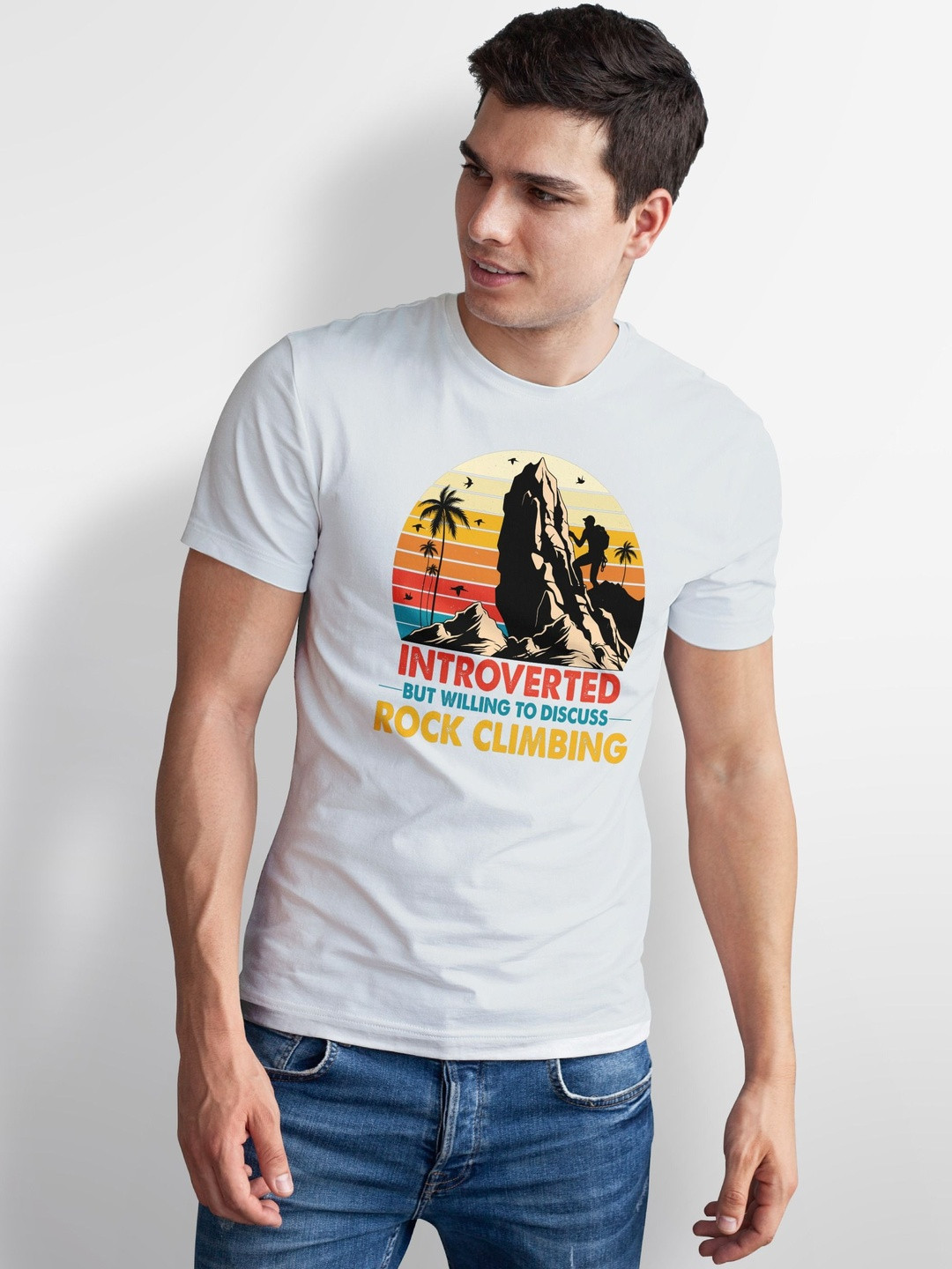 Seekbuylove Introverted Rock Climbing Printed Round Neck Bio Finish Pure Cotton T-shirt