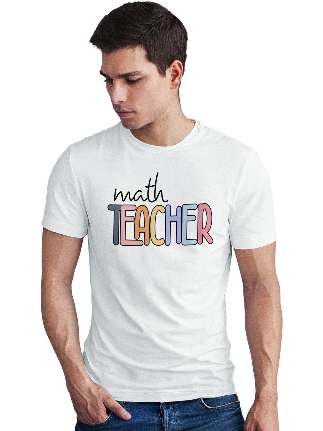 Seekbuylove Typography Math Teacher Printed Round Neck Bio Finish Pure Cotton T-shirt