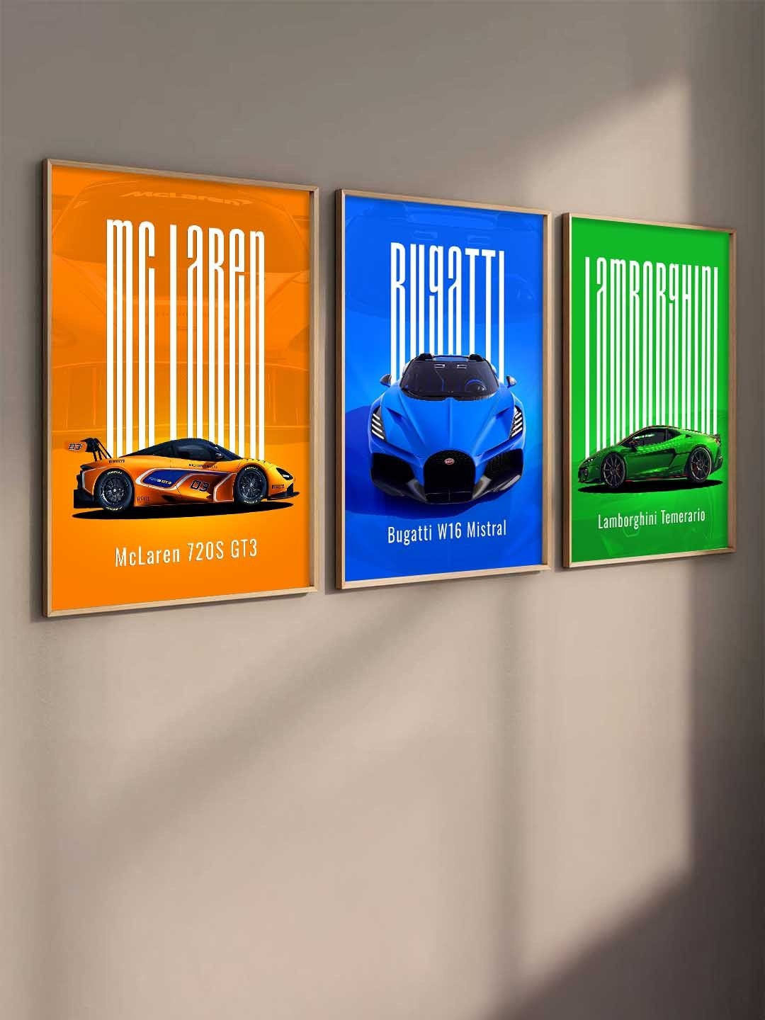 WALLLANE Orange And Brown Set Of 3 Wood Rectangle Paintings Wall Art