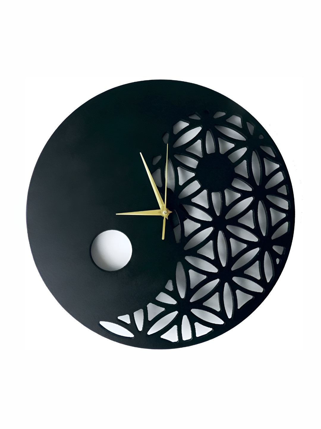 QEZNEF Black Textured Contemporary Analogue Round Shaped Wall Clock Without Glass