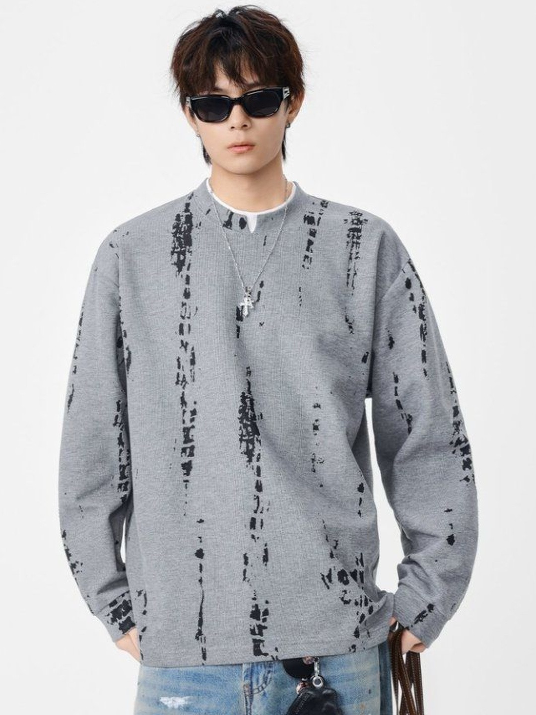 HERE&NOW Men Distressed Tie-Dye Long-Sleeved Shirt