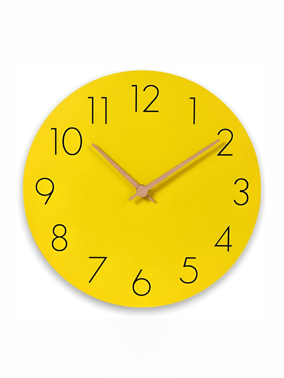 QEZNEF Yellow Round Shaped Analogue Contemporary Wooden Wall Clock