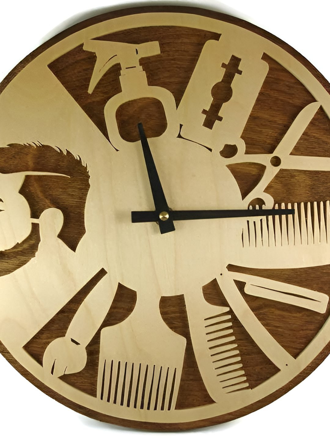QEZNEF Beige Geometric Wooden Analog Traditional Wall Clock