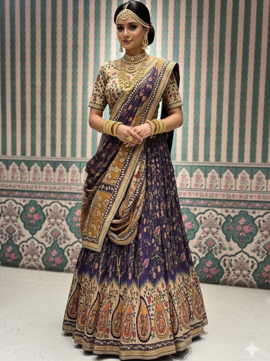 SAPTRANGI Woven Design Kalamkari Semi-Stitched Lehenga & Unstitched Blouse With Dupatta
