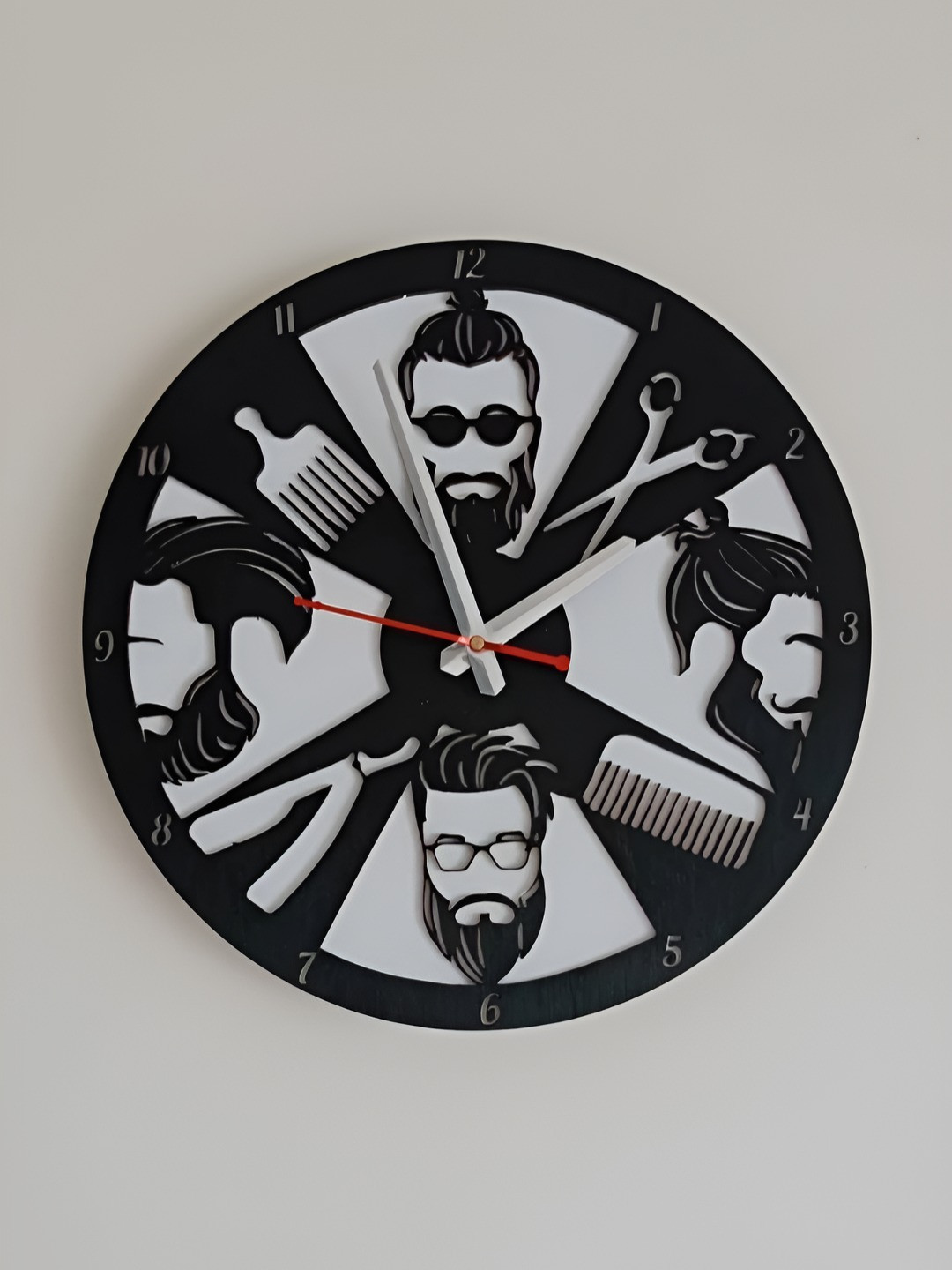 QEZNEF Black Geometric Traditional Wooden Wall Clock