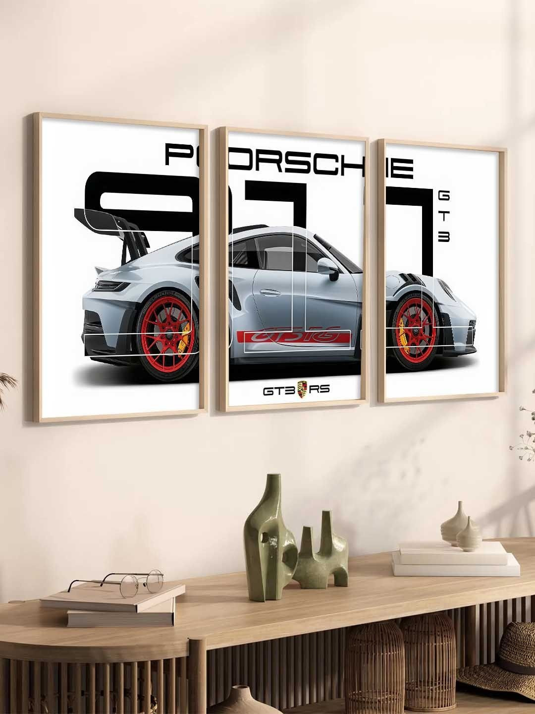 WALLLANE Set of 3 Sports Car Framed Triptych Posters