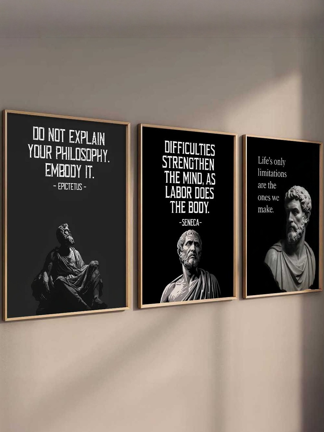 WALLLANE Set of 3 Black Philosophy Art Framed Wall Paintings