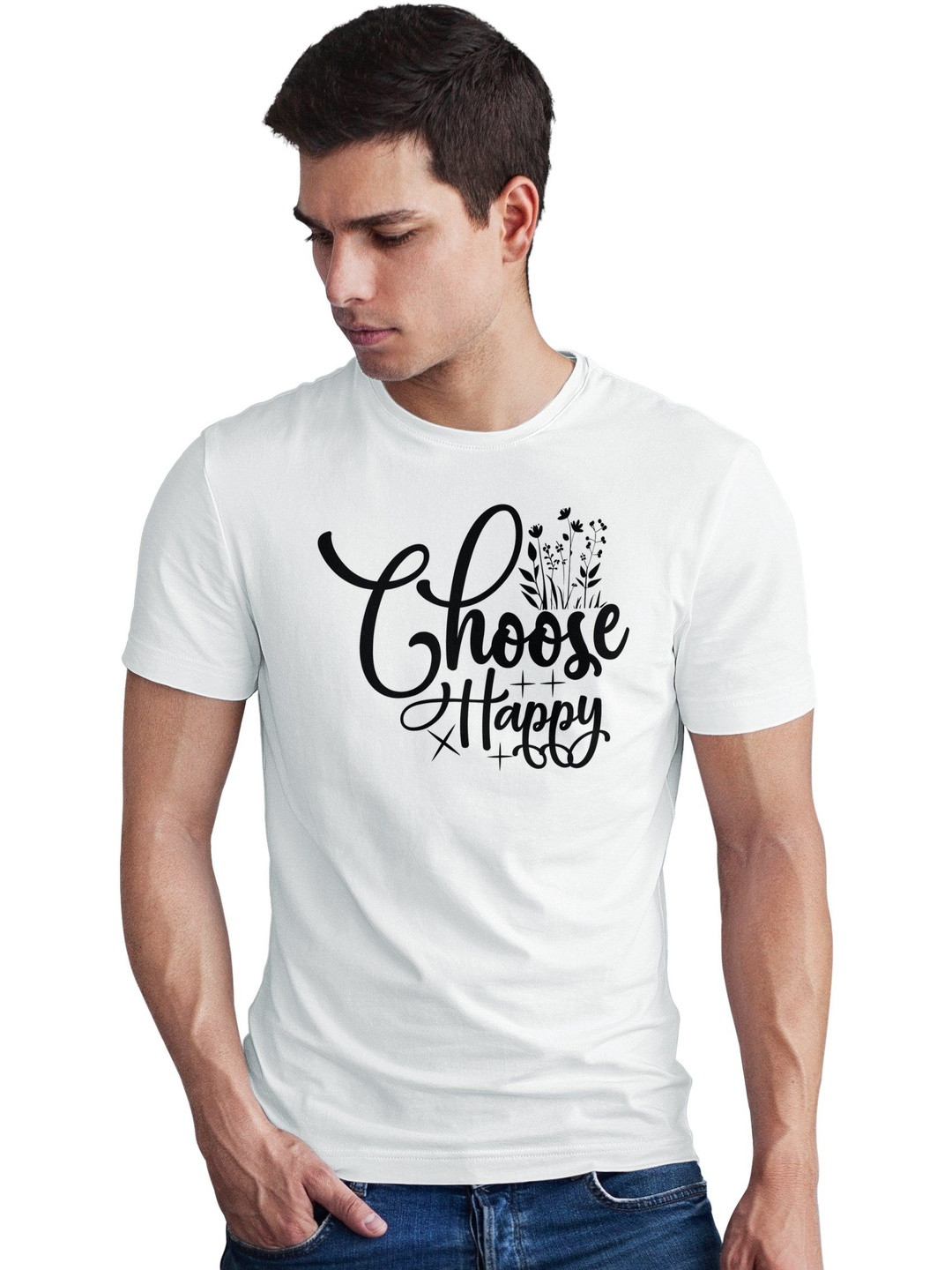 Seekbuylove Men Choose Happy Printed Bio Finish Regular Fit T-shirt
