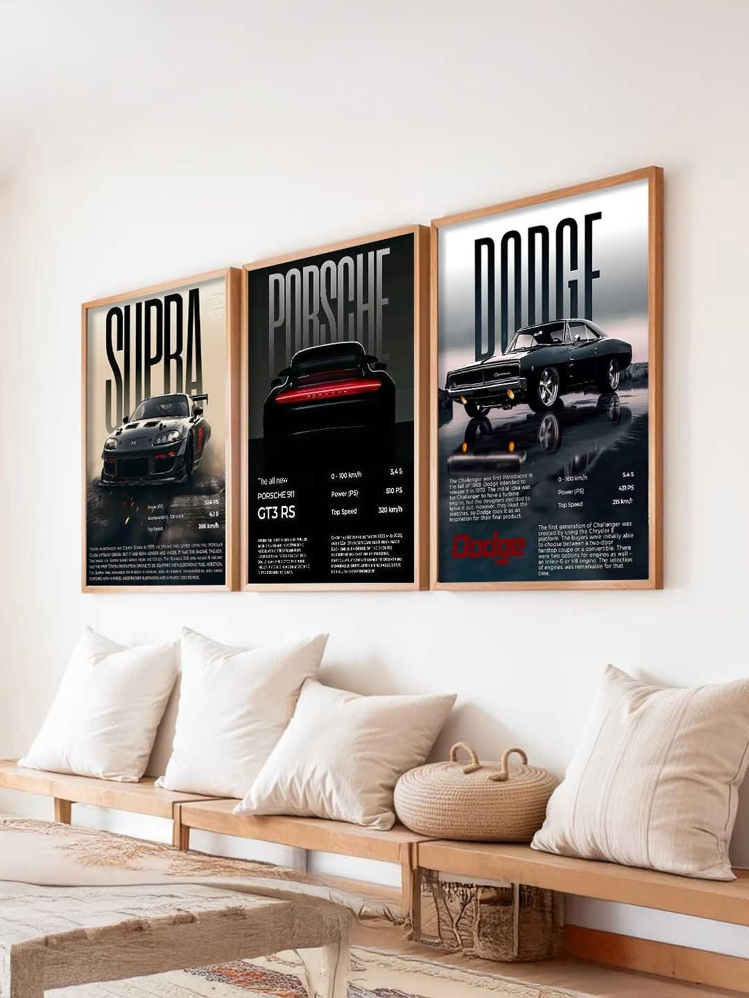 WALLLANE Set of 3 Sports Car Framed Posters