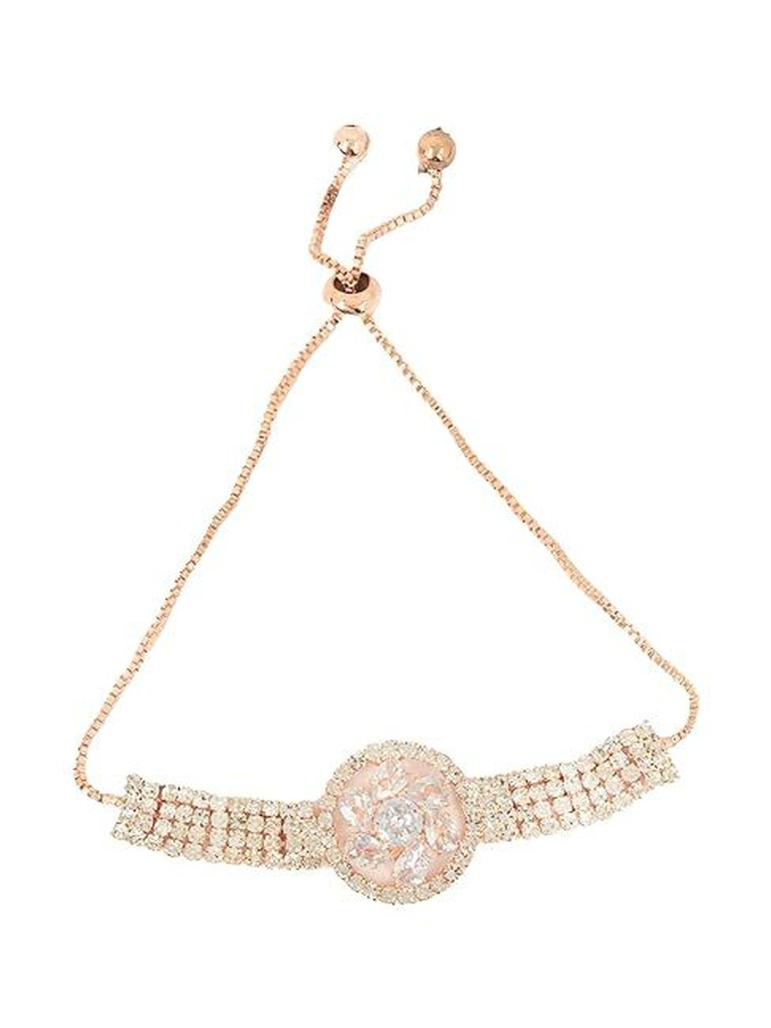 Kulin Rose Gold-Plated Artificial Stones Studded Wraparound Bracelet
