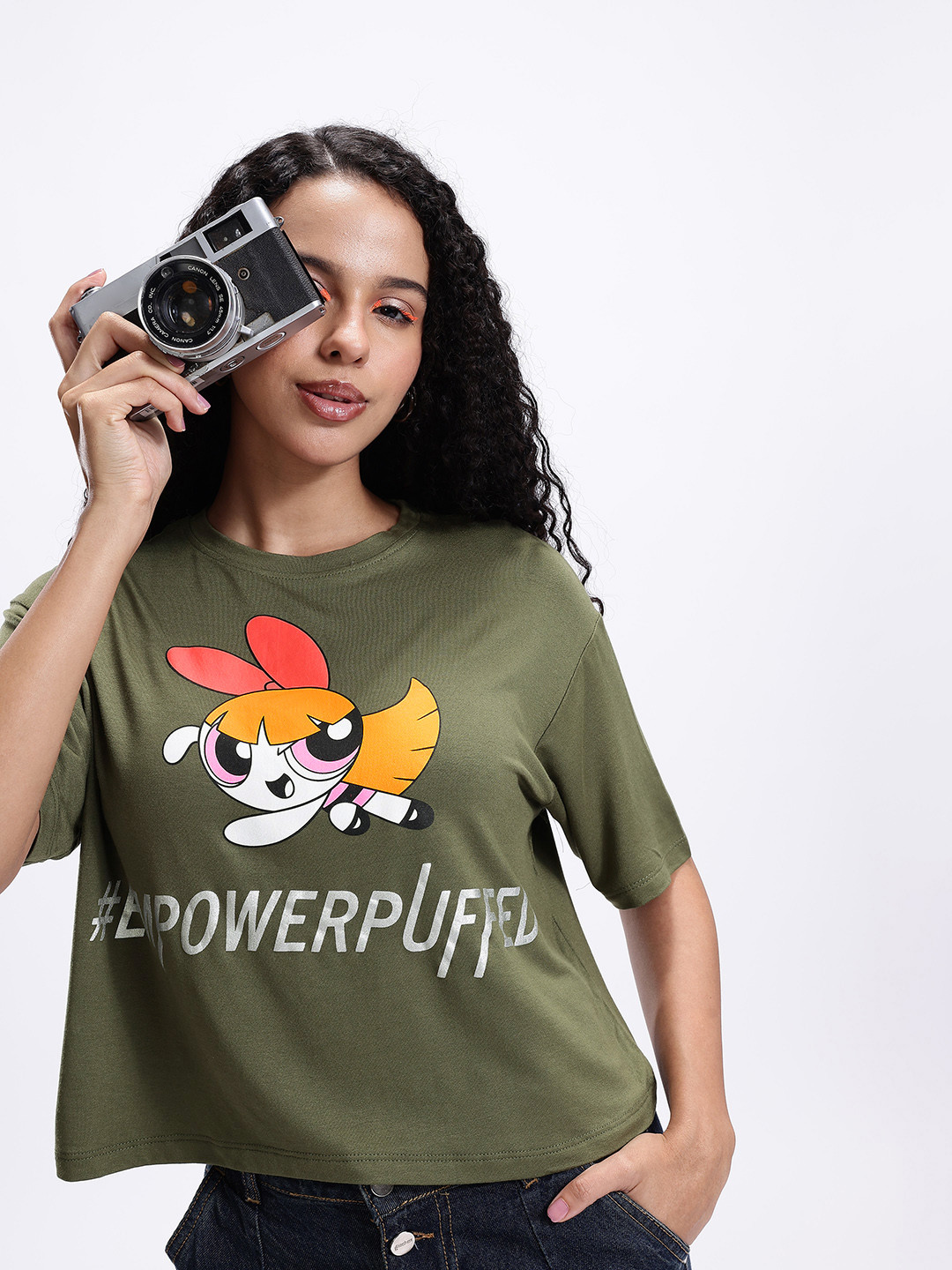 Kook N Keech Powerpuff Girls Printed Drop-Shoulder Sleeves Boxy T-shirt