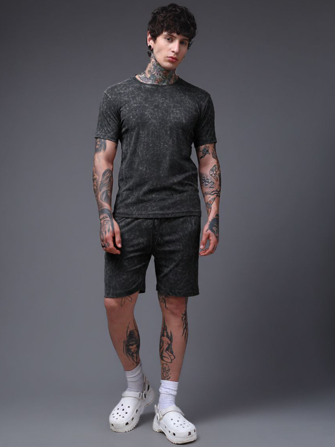 MADSTO Men's Acid-washed T-shirt & Short Co Ord Set
