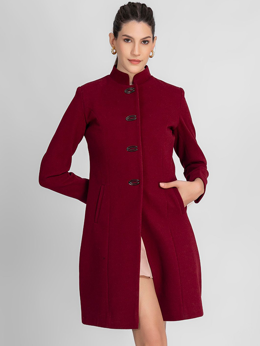 LURE URBAN Women Regular Fit Stand Collar Winter Wear Overcoat