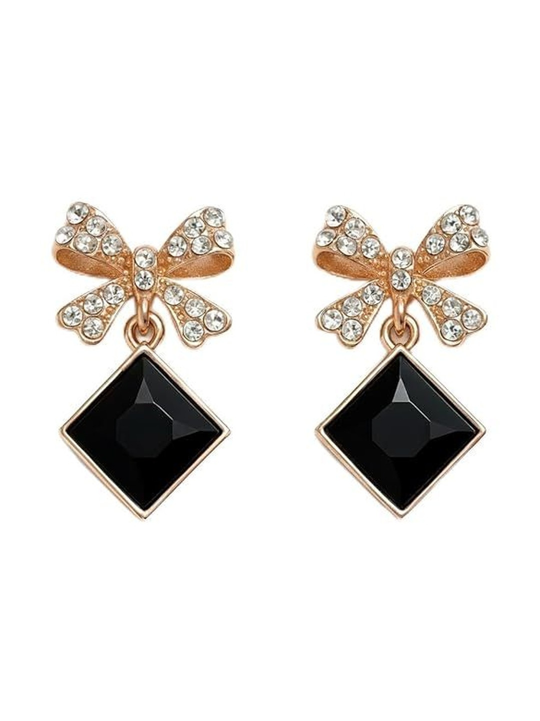 TESSARA Gold-Plated Artificial Stones Studded And Beaded Bow Shaped Drop Earrings