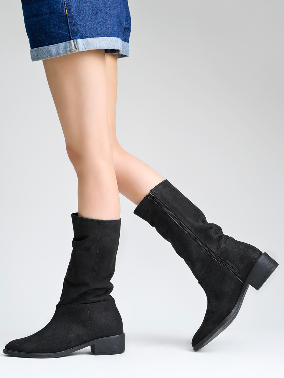 HVNLY BY SHOETOPIA Block-Heeled Pointed Toe High-Top Boots