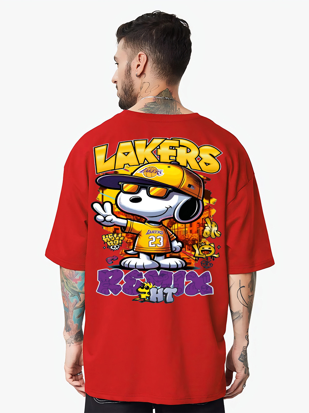 UNIQSOME Men Snoopy Graphic Printed Round Neck Cotton Oversized T-shirt