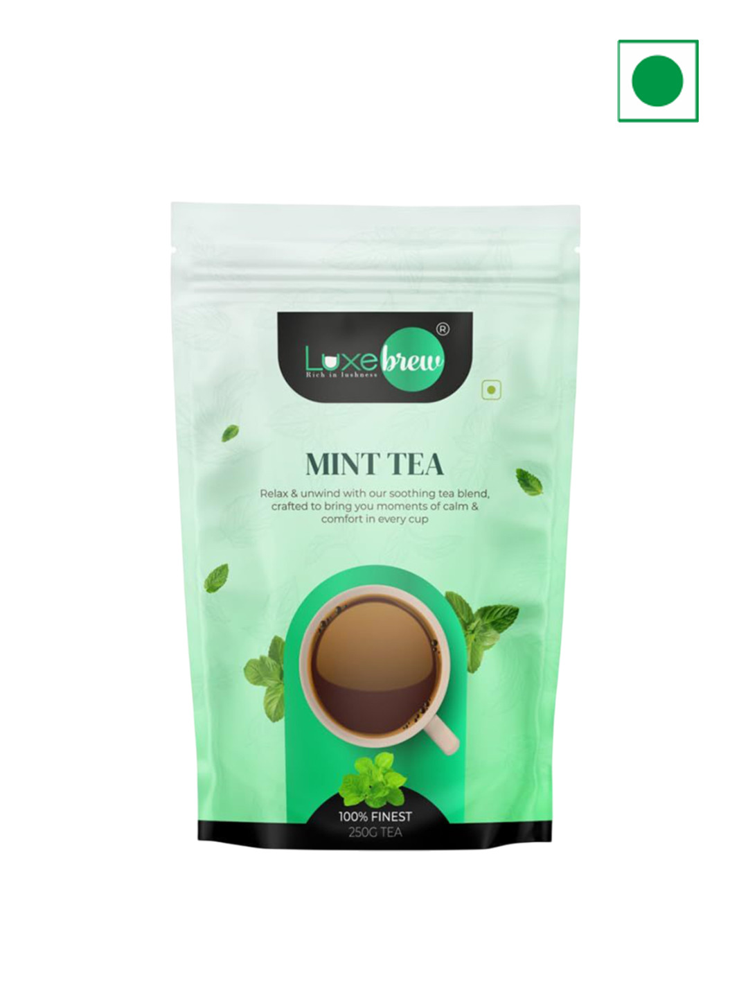 LuxeBrew Cool & Uplifting Natural Flavor Refreshing Herbal Blend Mint Tea- 250g