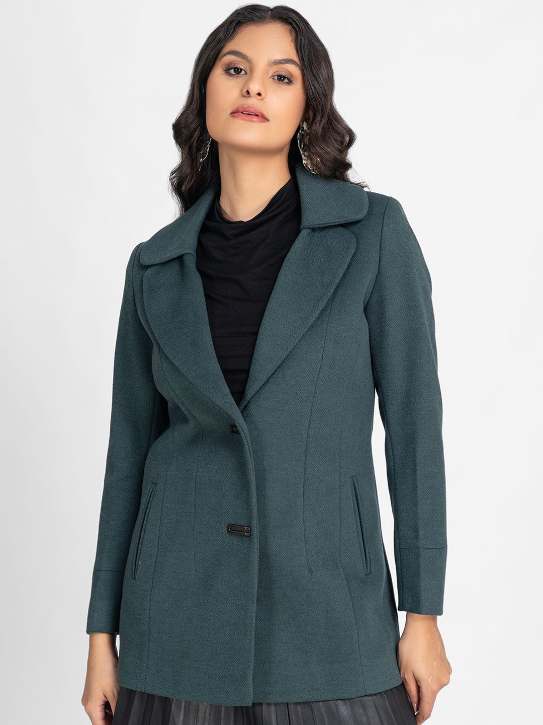 LURE URBAN Women Notched Lapel Single-Breasted Formal Overcoat