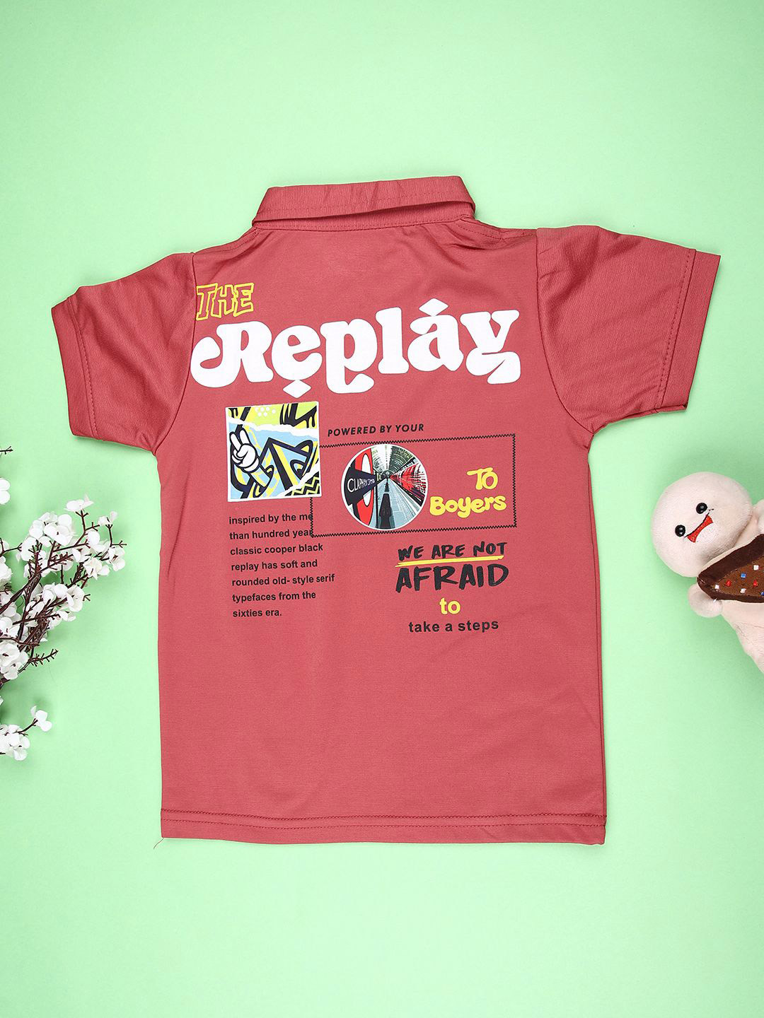 V-Mart Boys Rust Printed Tencel Polo Neck T-Shirt
