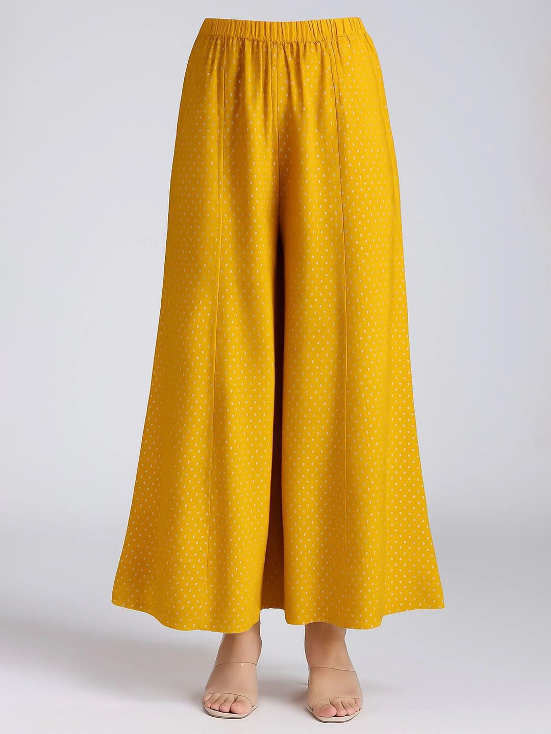 COTTON CULTURE Women Yellow Roman Silk Printed Palazzo