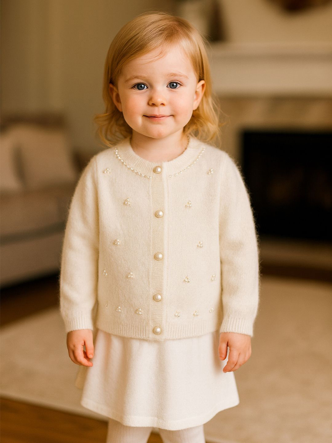 Bold N Elegant Girls Embroidered Round Neck Long Sleeves Cardigan with Embellished Detail
