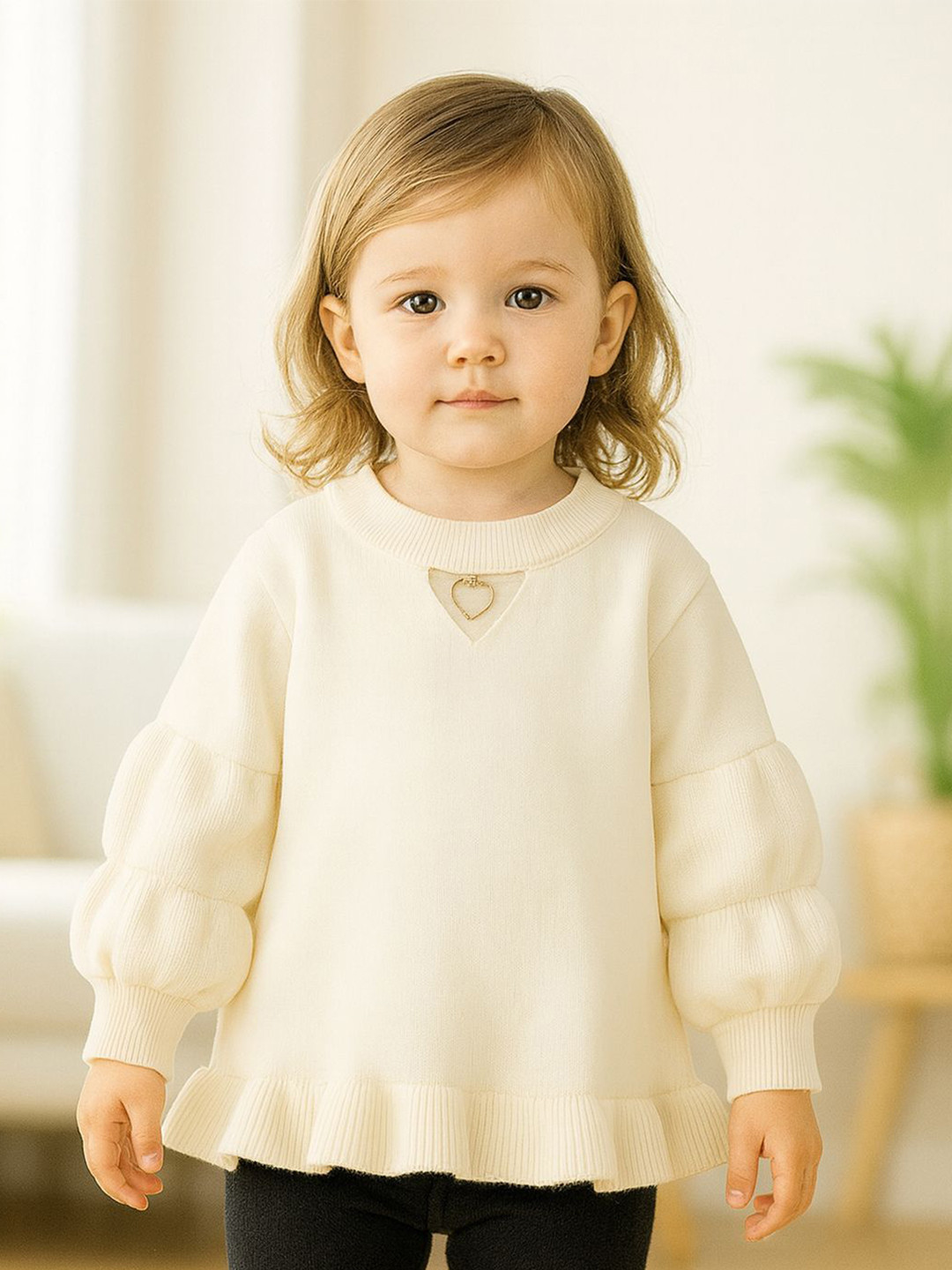 Bold N Elegant Girls Round Neck Long Sleeve Heart Pendant Pullover