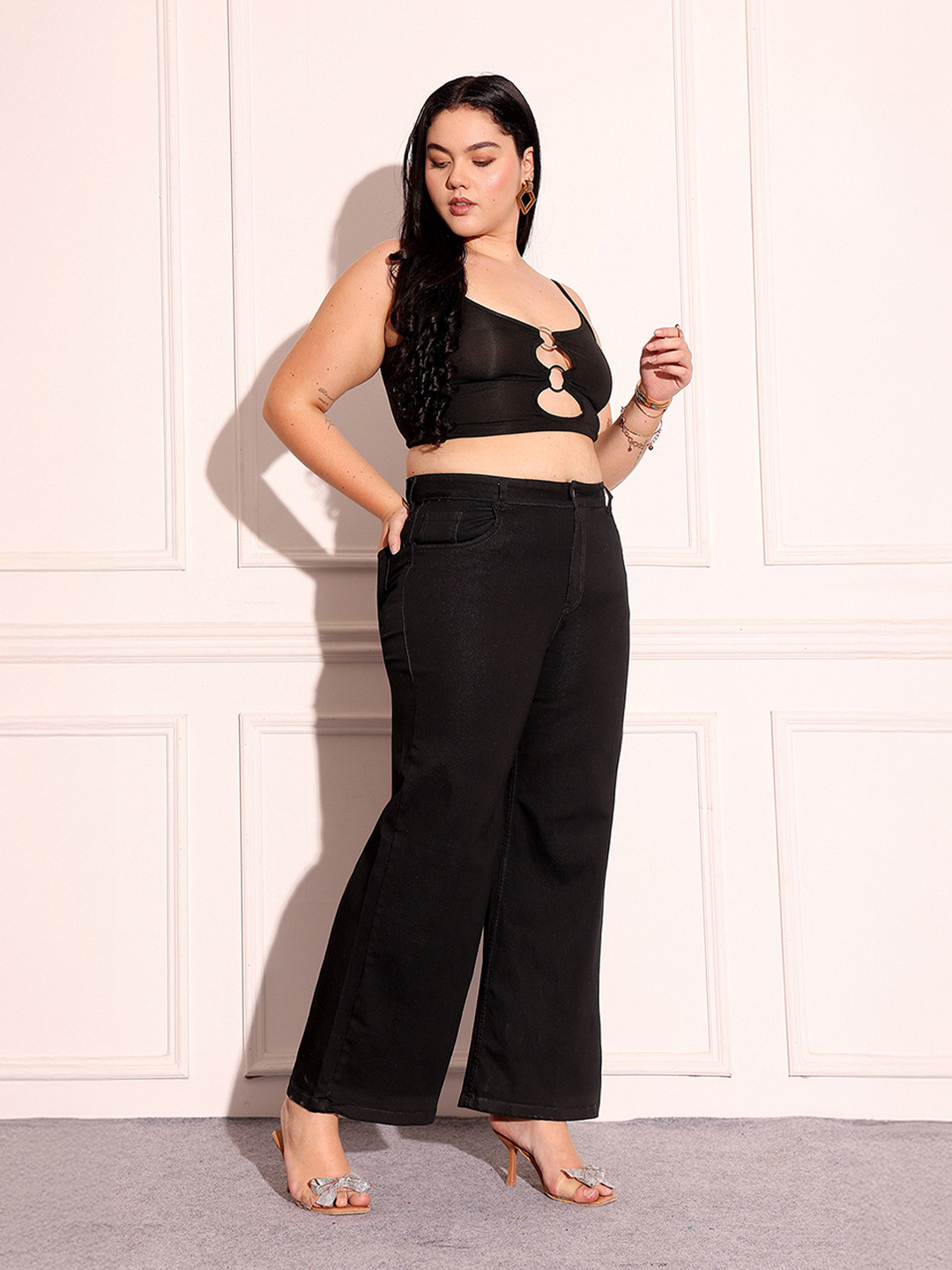 Miss Chase A+ Plus Size Women Wide Leg High Rise Regular Stretchable Denim Jeans