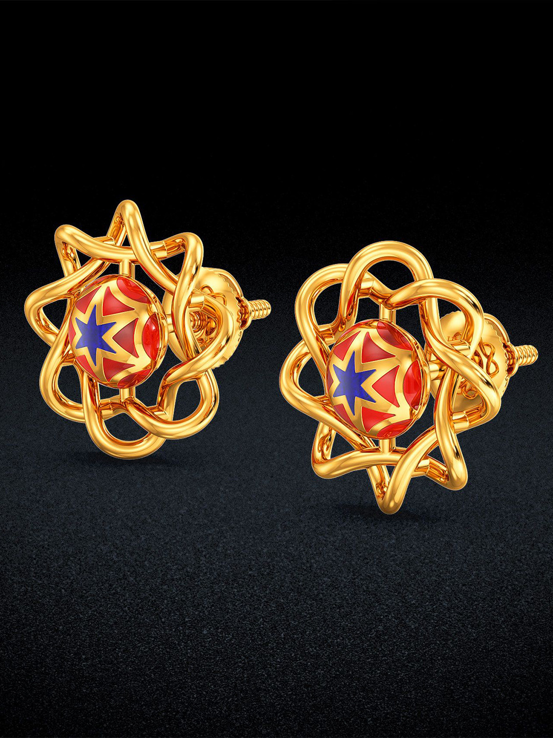 Joyalukkas Women 22Kt Gold Starburst Post and Back Stud Earring - 3.147 g