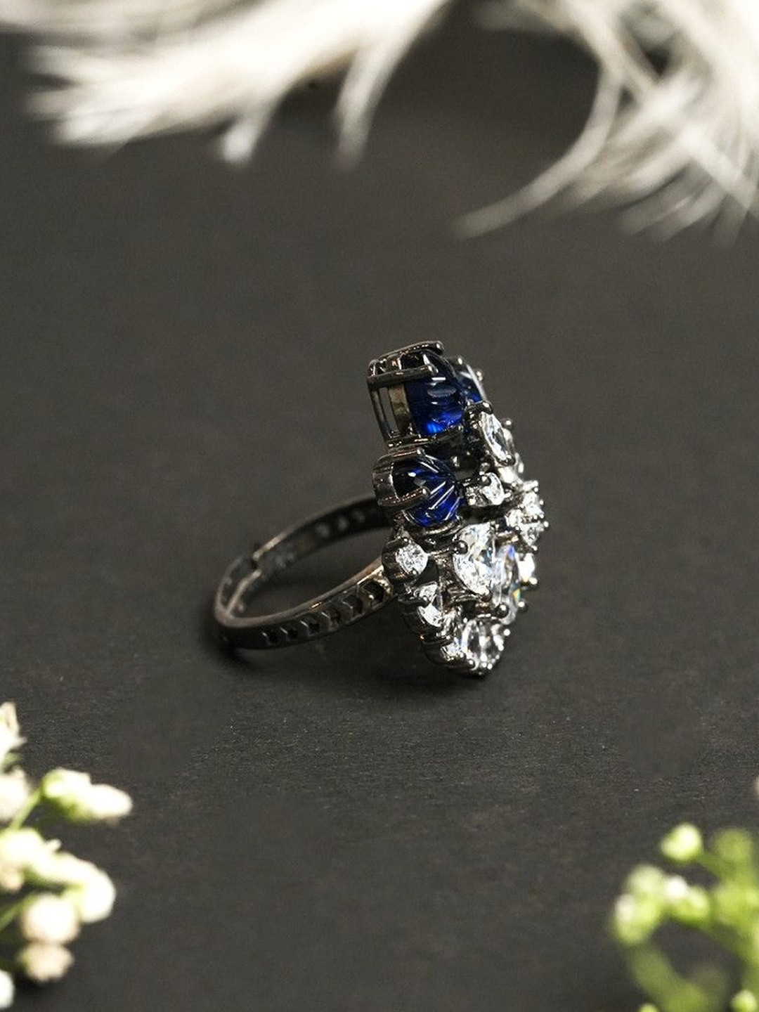 CAO Jewellery Stone Studded Teardrop Shaped Cocktail Finger Ring