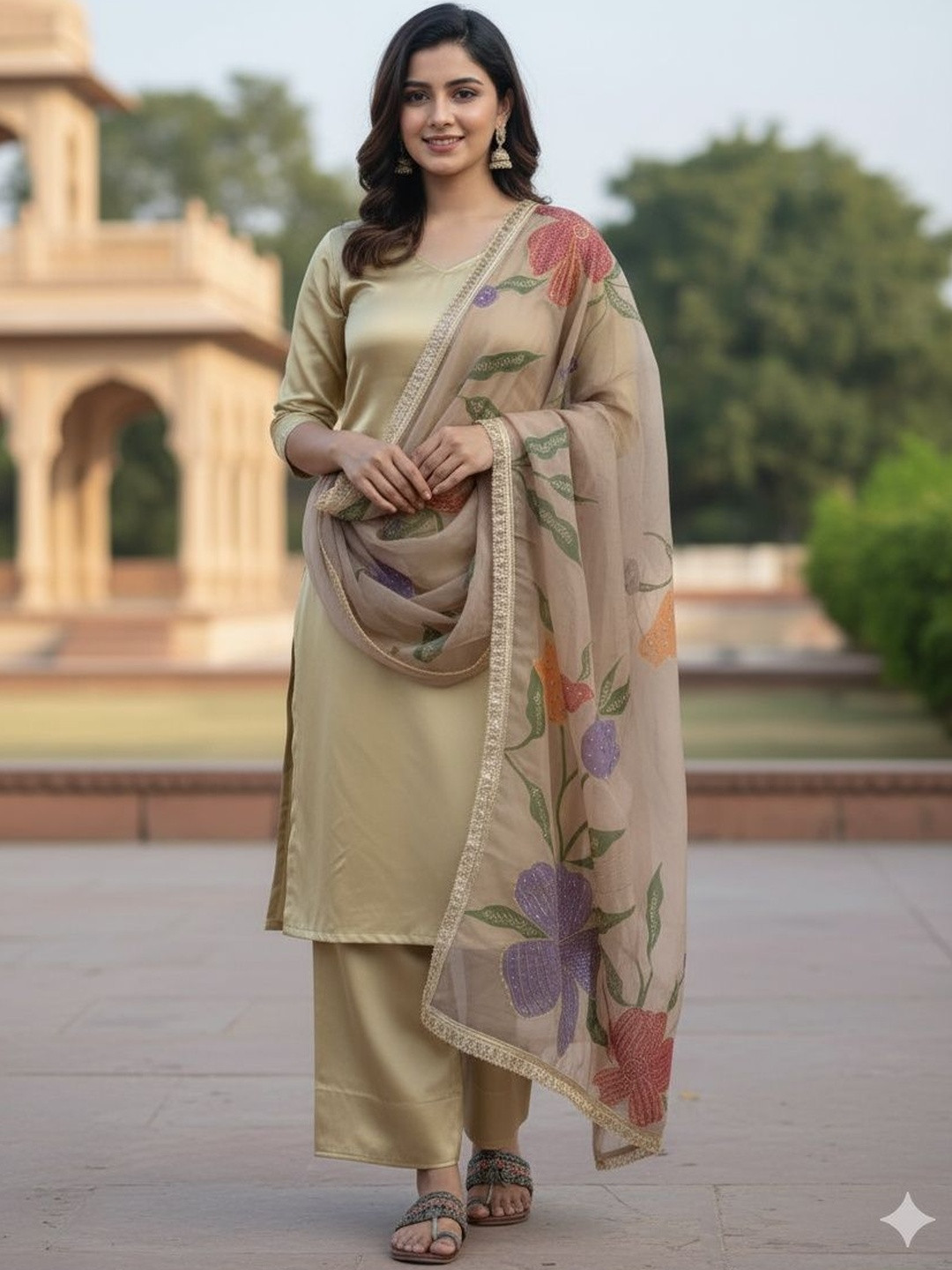 ejoty fashion Women Solid Regular Kurta with Palazzos & With Floral Printed Dupatta