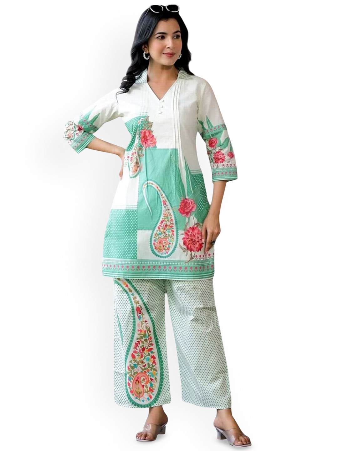 Meher Impex Printed Shirt Collar Pure Cotton Tunic With Trouser