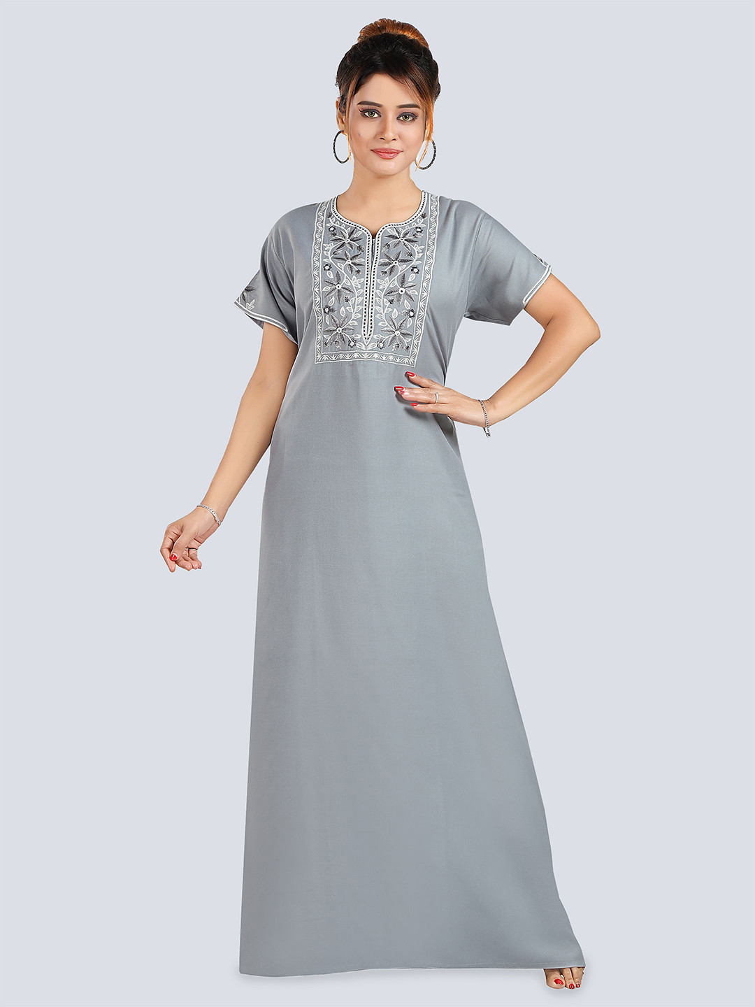 Cloud Soft Women Embroidered Maxi Nightdress