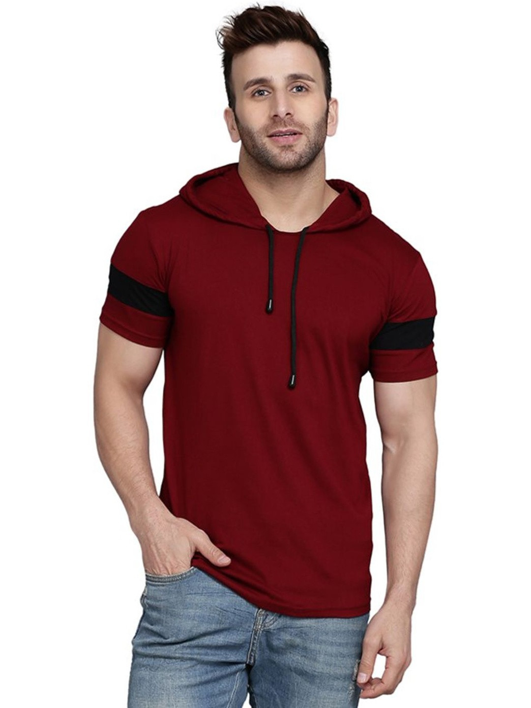 CRYPTIC Colour-blocked Regular Fit Hooded T-shirt