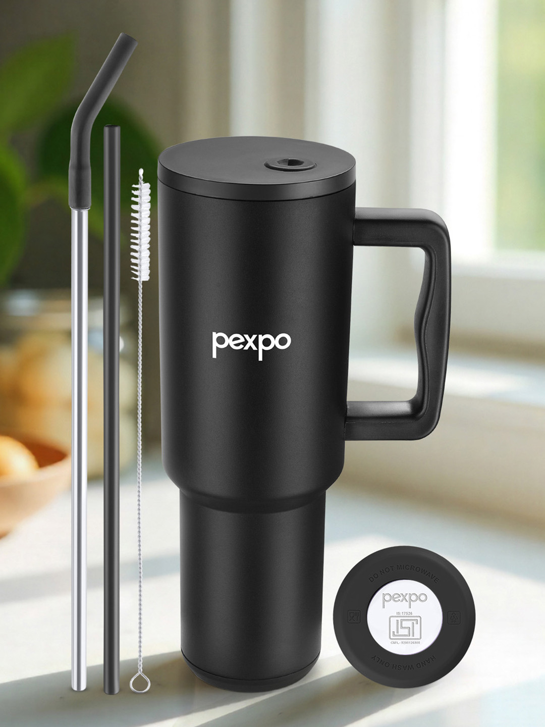 Pexpo Stanzy Black ISI Certified Hot & Cold Double Wall Insulated Tumbler Flask 1.2L