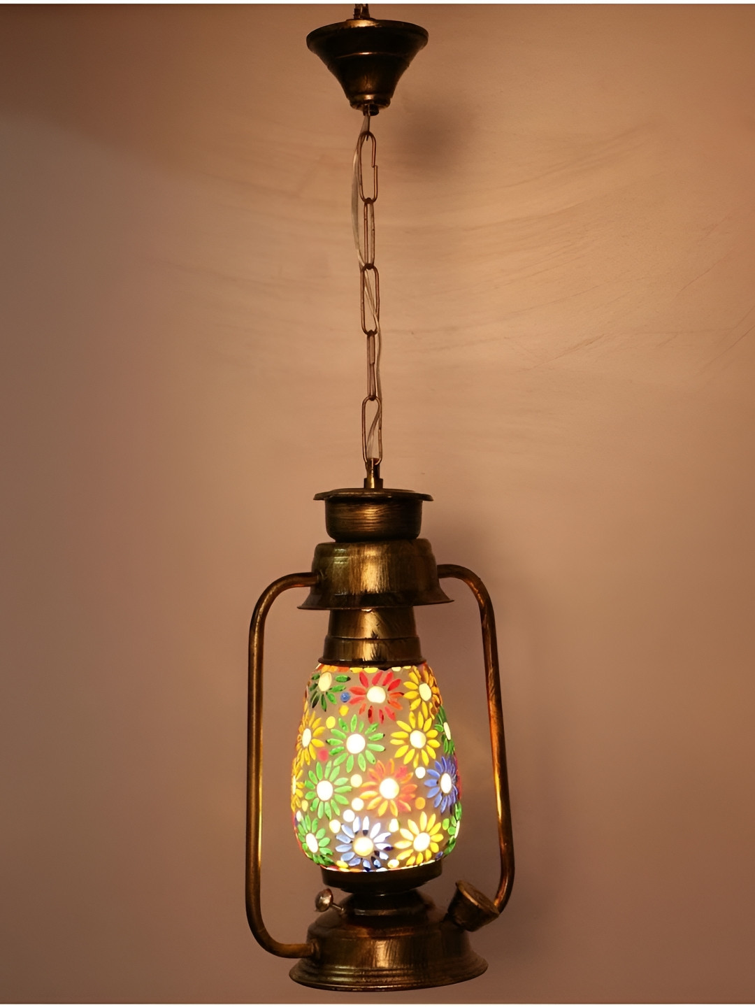 SOMIL Gold-Toned & White Textured Rectangle Shaped Lantern Ceiling Lamp