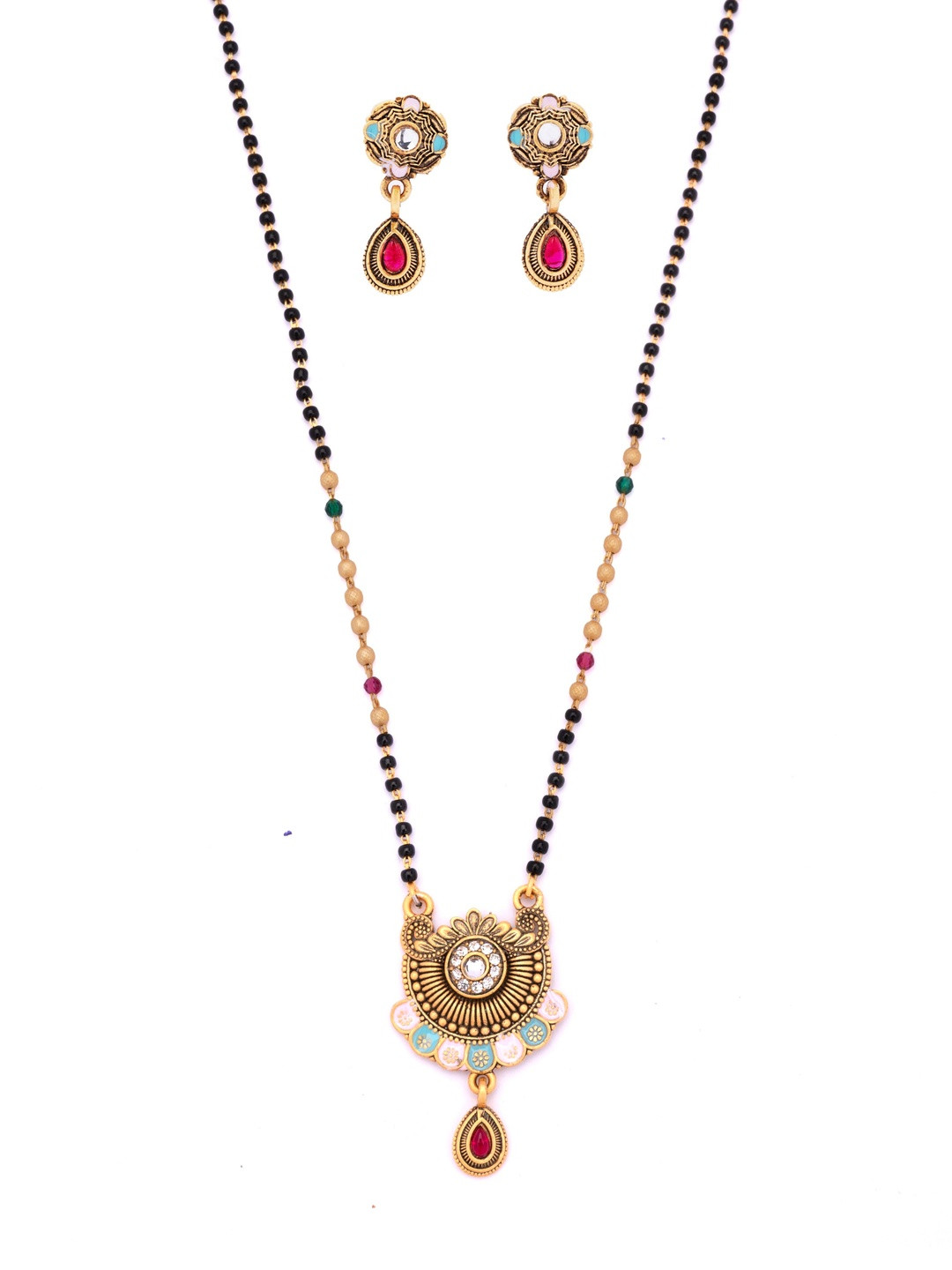 Kulin Traditional Rajwadi Gold-Plated Mangalsutra & Earring Set