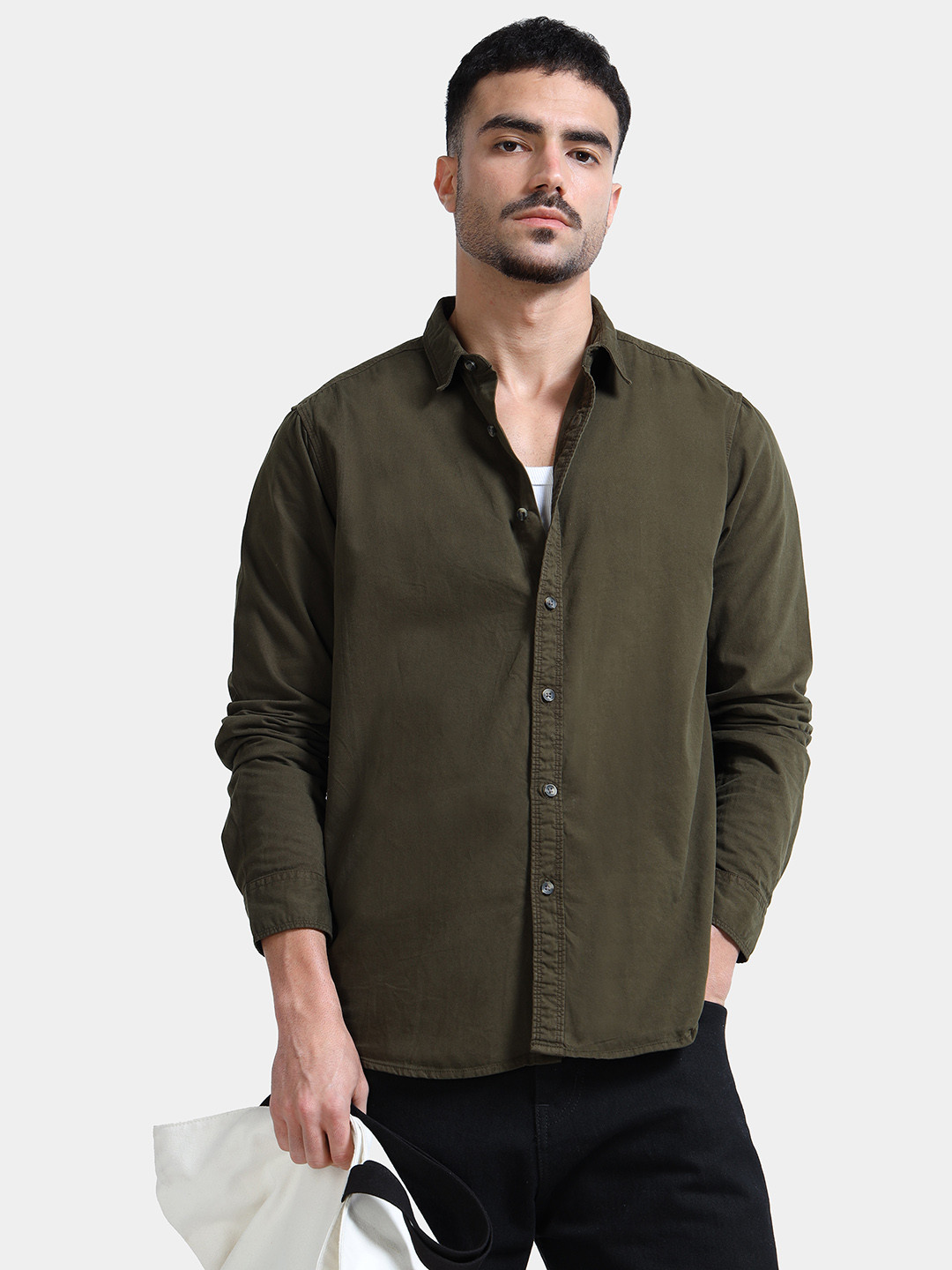 StitchX Men Full Sleeve Core Essentials Over-Dyed Cotton Spread Collar Shirt