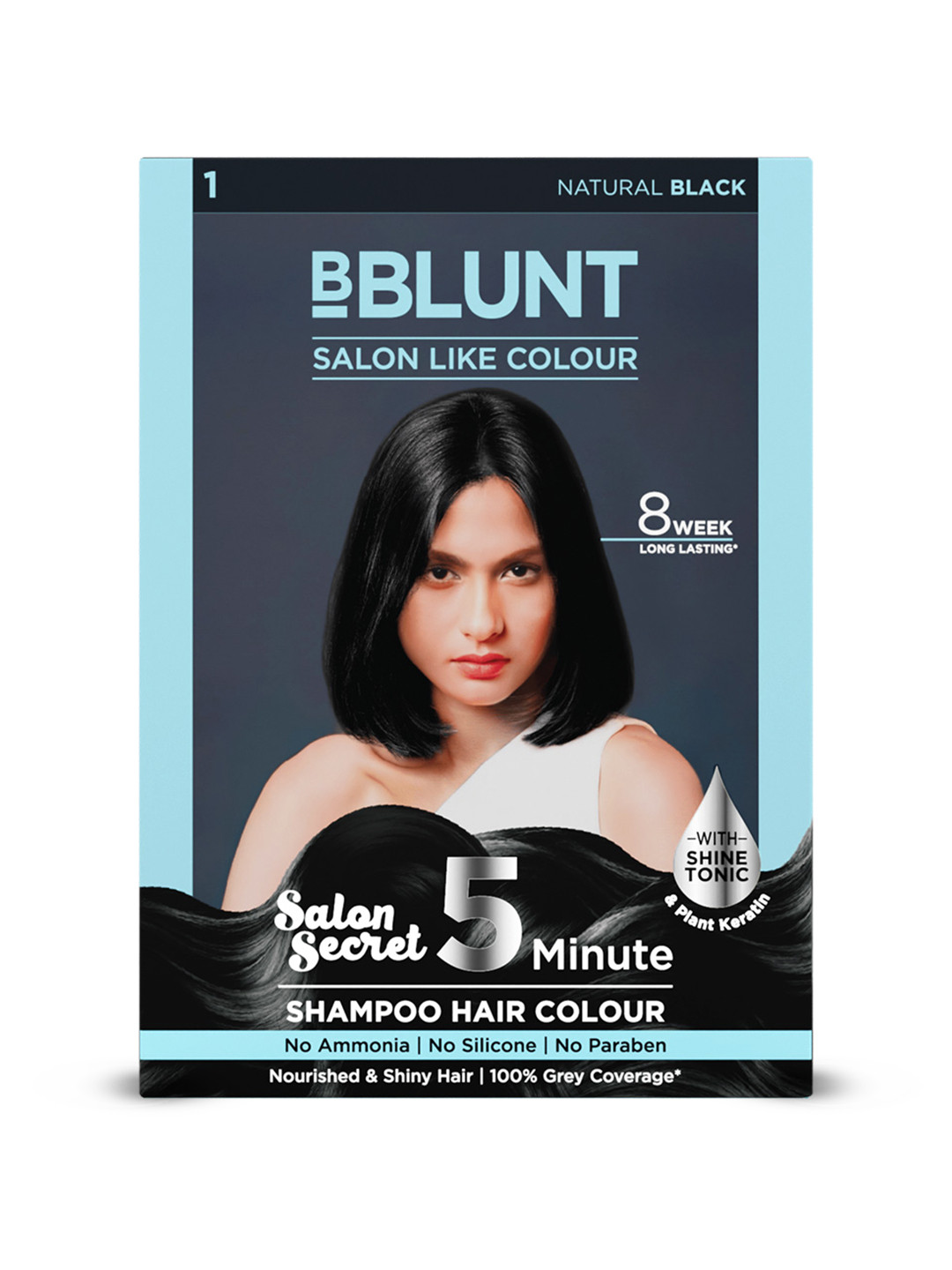 BBLUNT Salon Secret 5 Minute Shampoo Hair Colour with Keratin 100ml - Natural Black 1