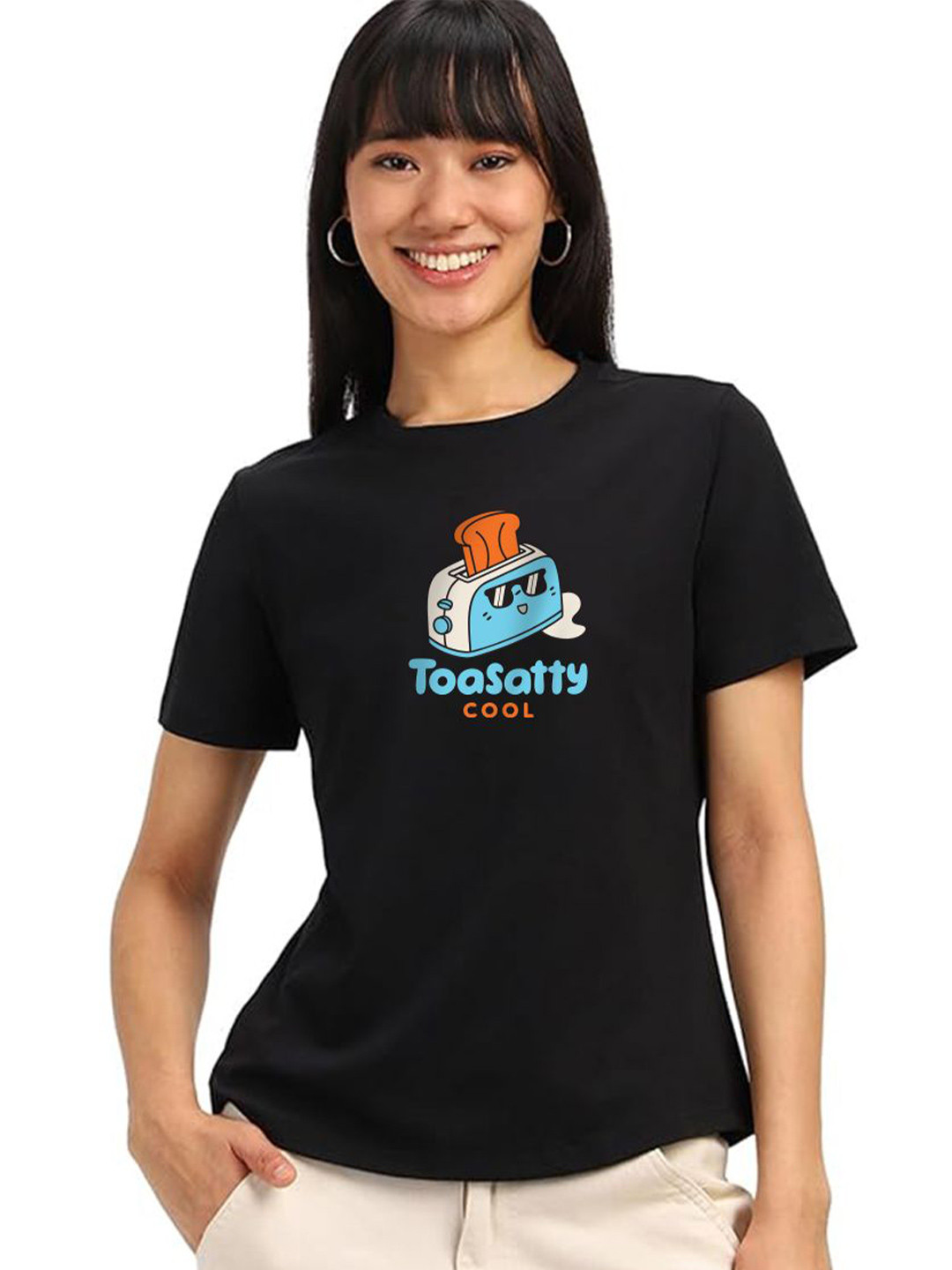 JUNEBERRY Women Pure Cotton Printed Regular Fit T-shirt