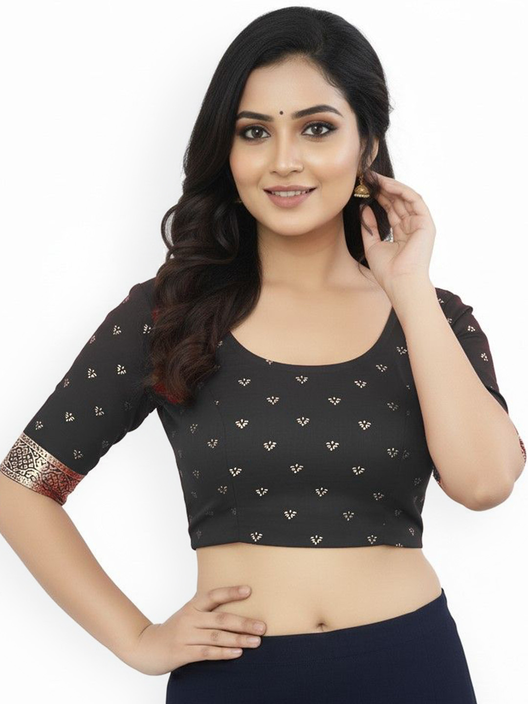 PU FASHION Women Printed Round Neck Saree Blouse