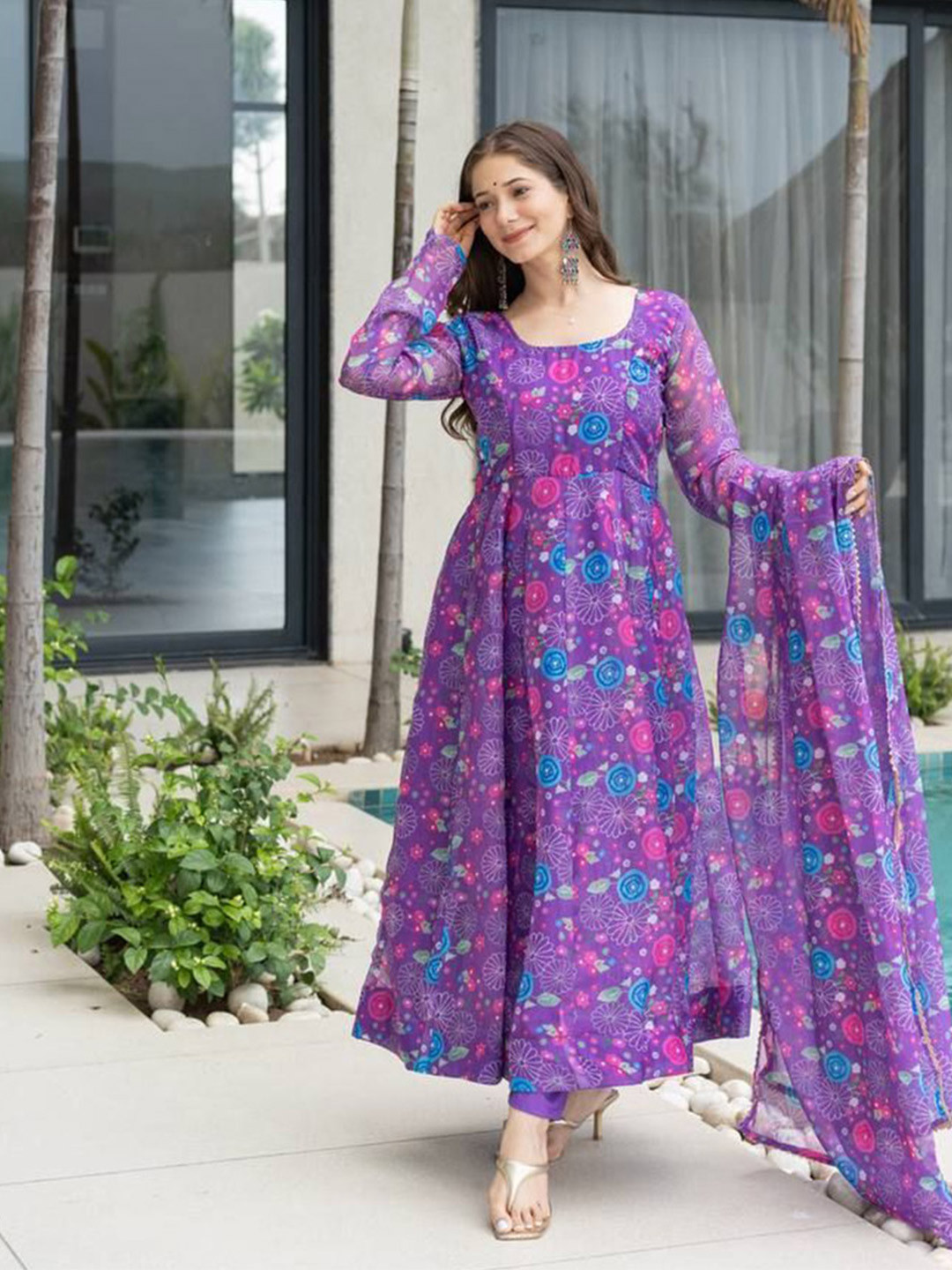 Yara Creation Women Ethnic Motifs Printed Square Neck Fit and Flare Maxi Ethnic Dress