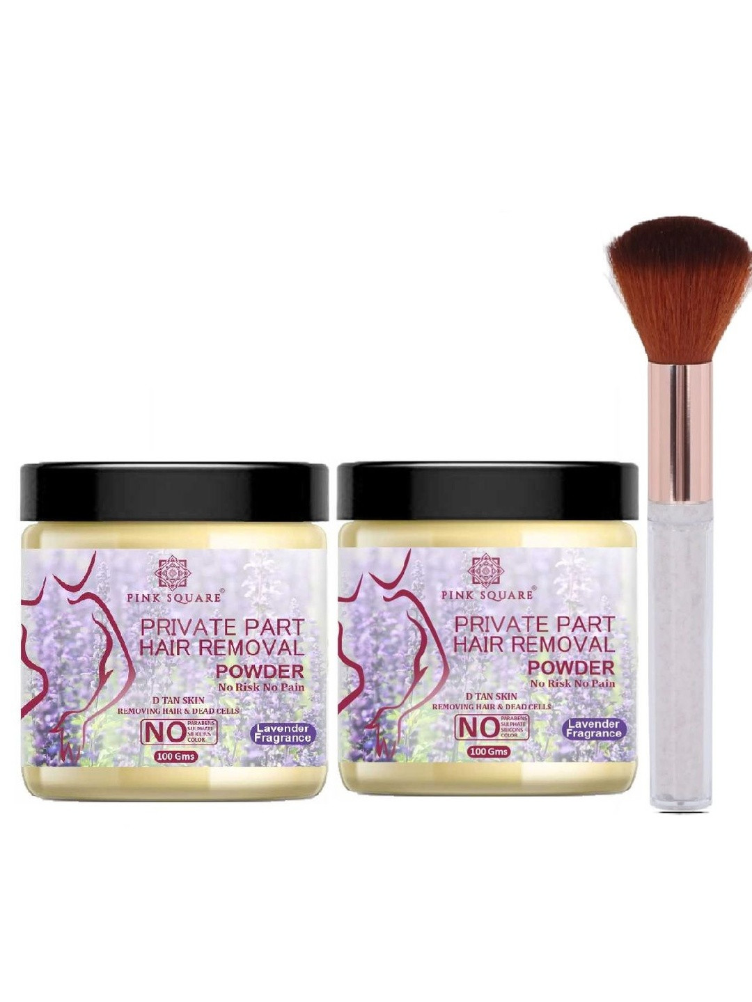 Pink Square Set Of 2 Bikini Hair Removal Powder With Brush - Lavender - 100 g Each