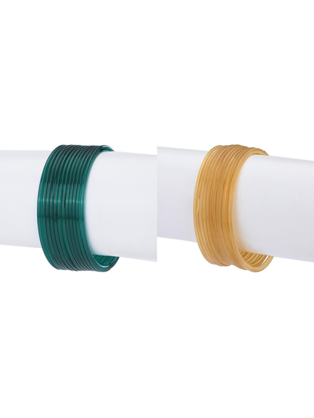 Somil Elegant Combo Of 2 Yellow & Turquoise Blue Plain Glass Bangles Set