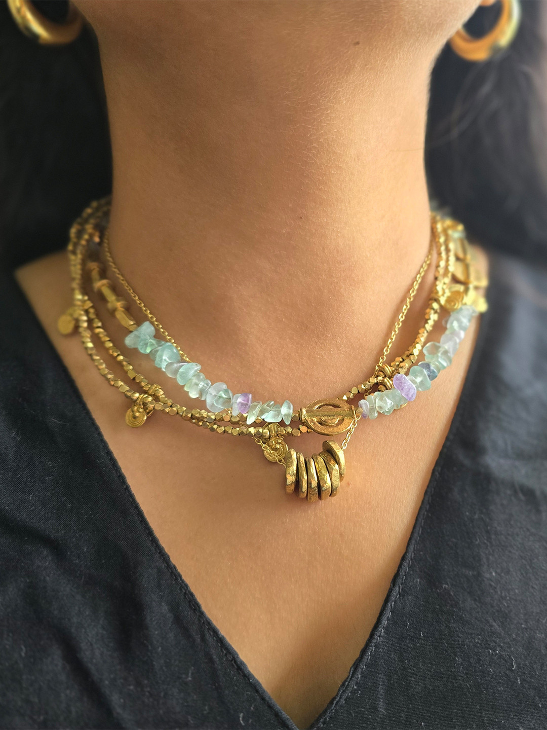 Studio Anviksha Green Flourite Layered Statement Necklace