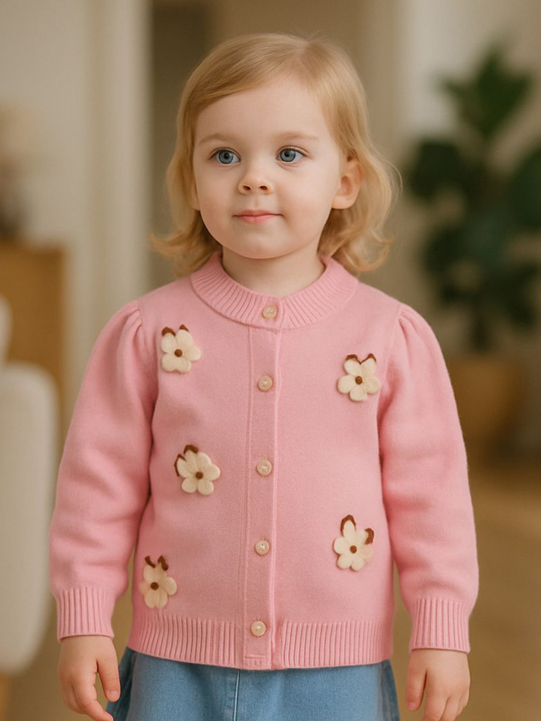Bold N Elegant Girls Floral Embroidered Cardigan with Applique Detail Sweater